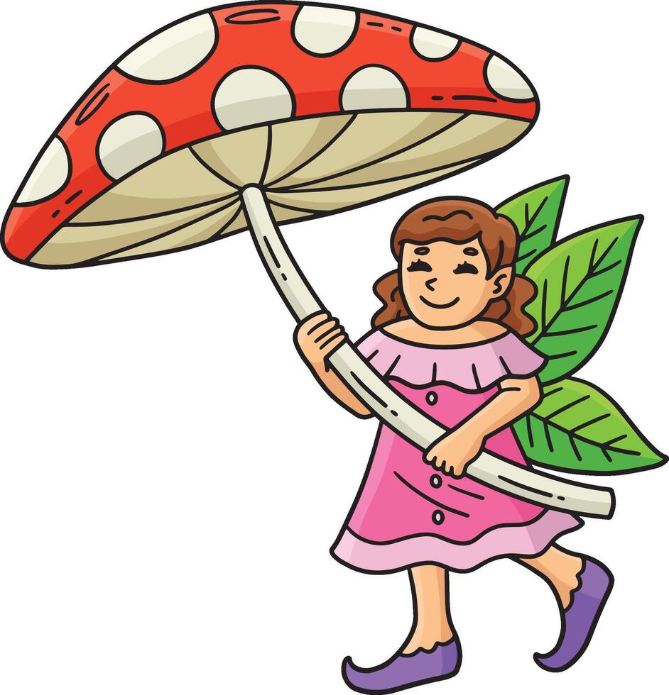 Fairy with Mushroom Umbrella Cartoon Clipart vector