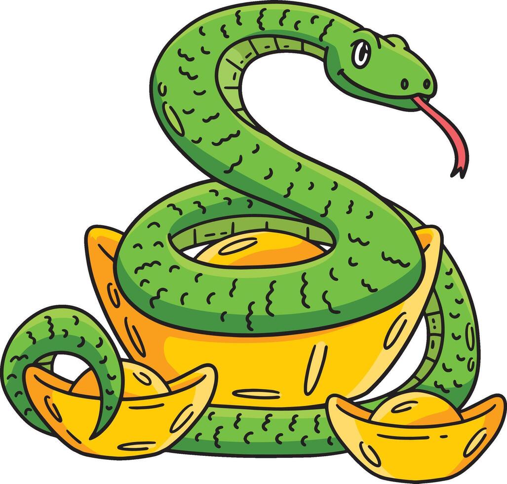 Year of the Snake Gold Ingot Cartoon Clipart vector