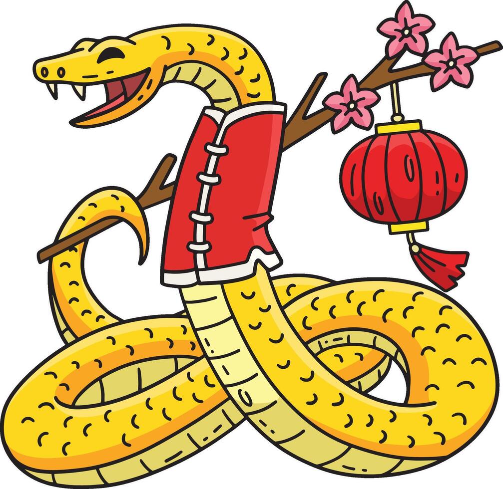 Year of the Snake with Lantern Cartoon Clipart vector