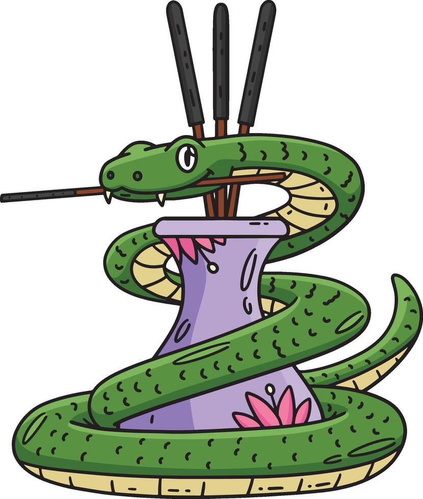 Year of the Snake and Incense Cartoon Clipart vector