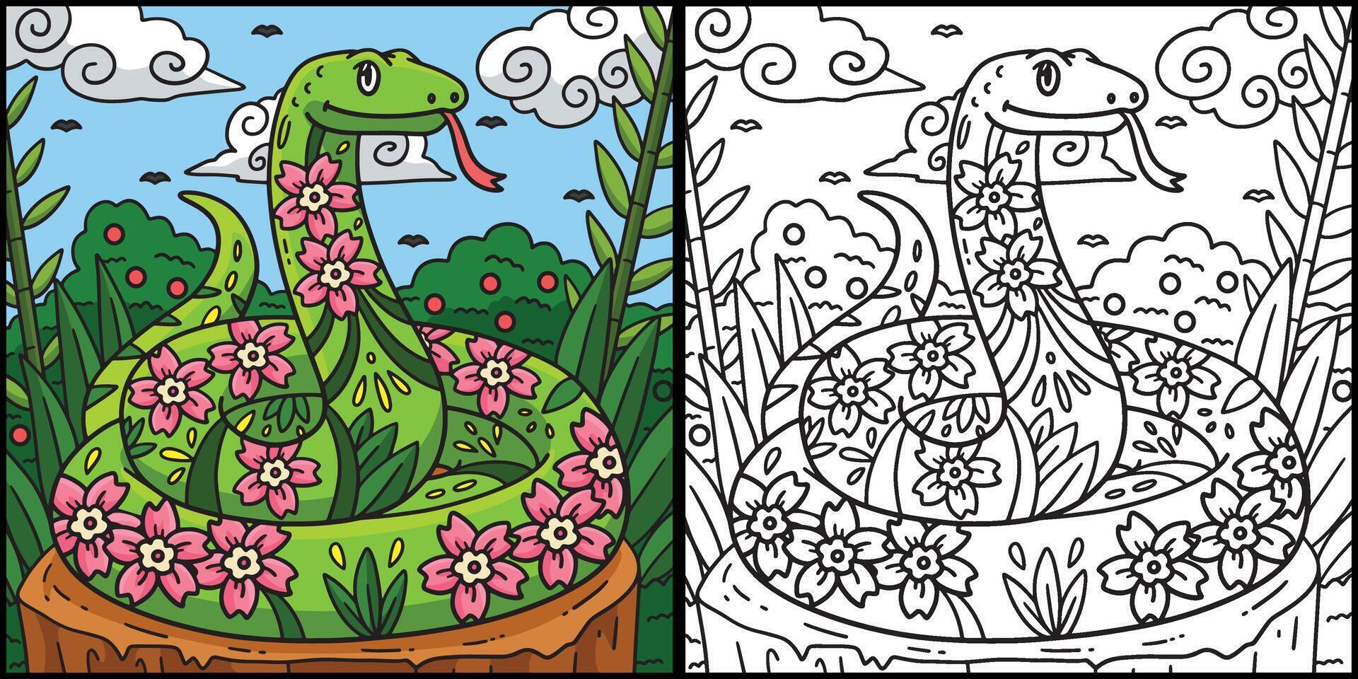 Year of the Snake Pattern Coloring Illustration vector