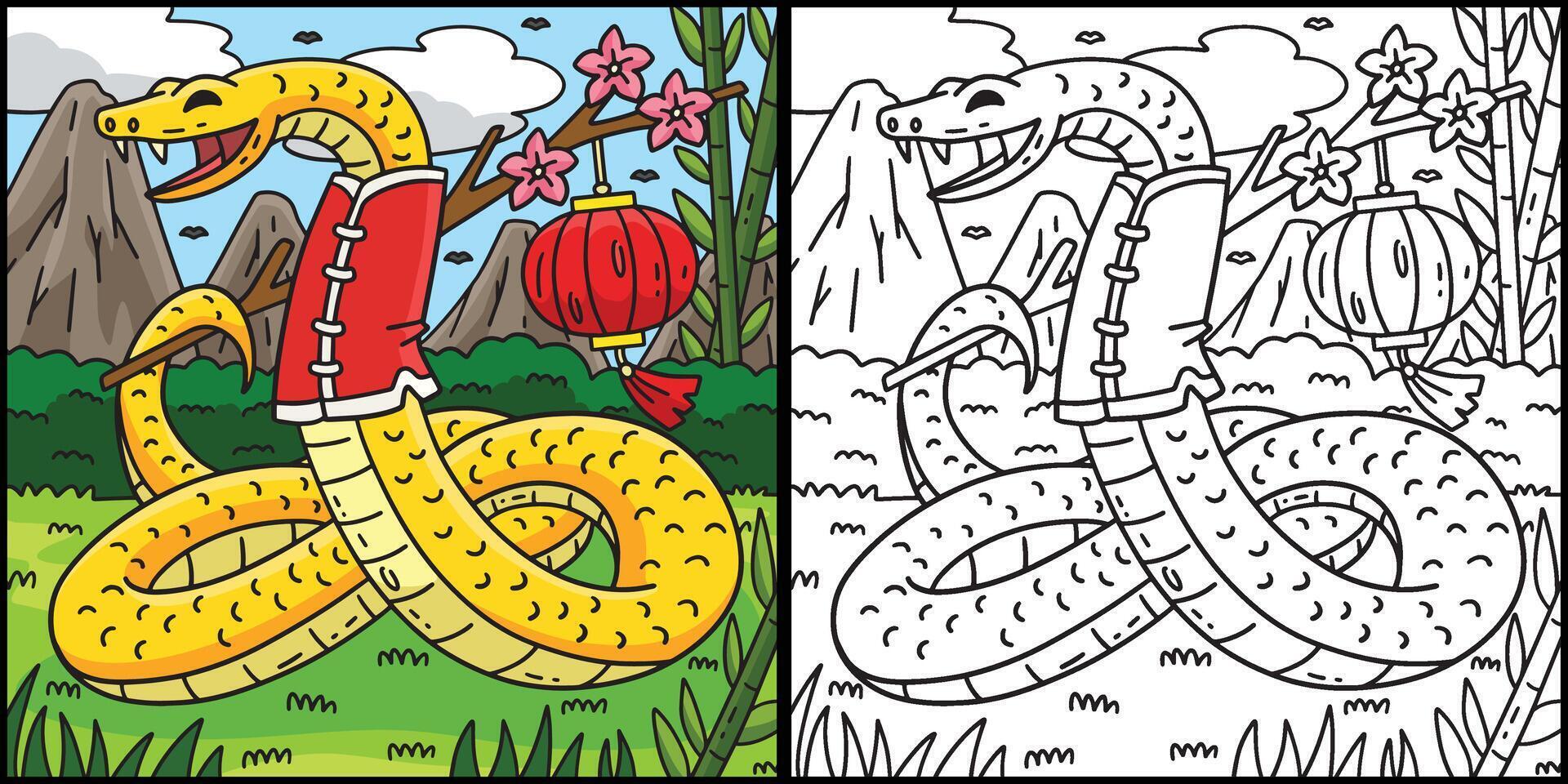 Year of the Snake with Lantern Illustration vector