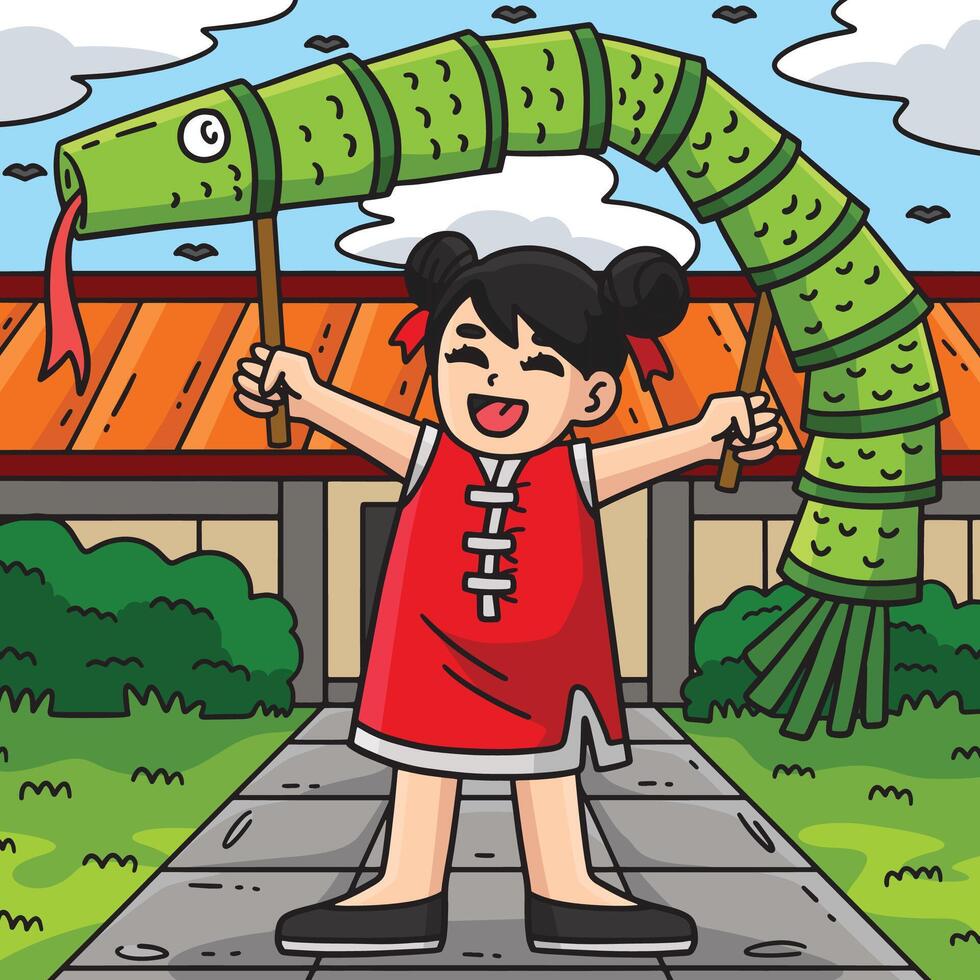 Year of the Snake Child with Snake Puppet Colored vector