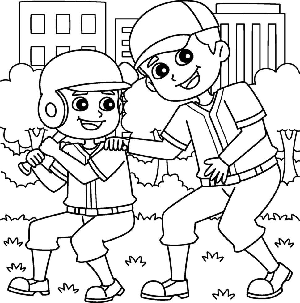 Baseball Father and Son Playing Coloring Page vector