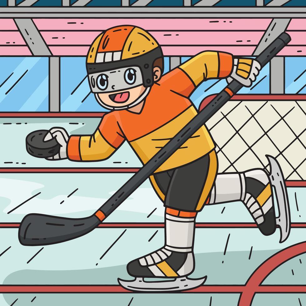 Ice Hockey Player Hockey Stick And Puck Colored vector