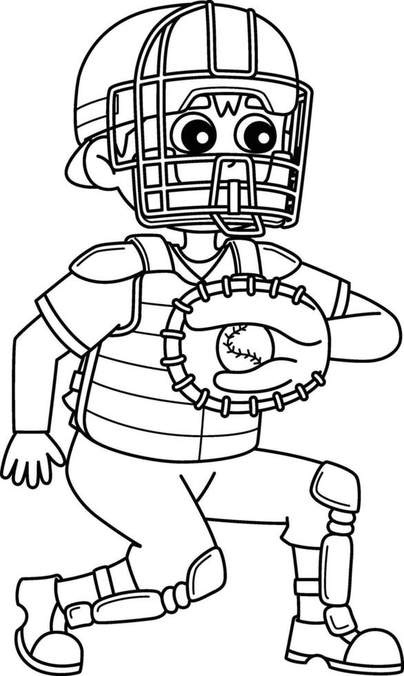 Baseball Catcher Isolated Coloring Page for Kids vector