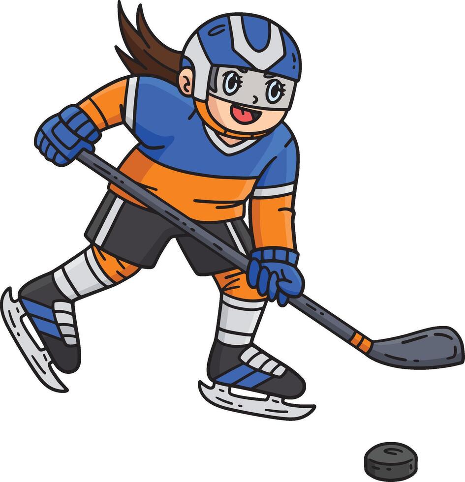 Ice Hockey Player Chasing Hockey Puck Clipart vector