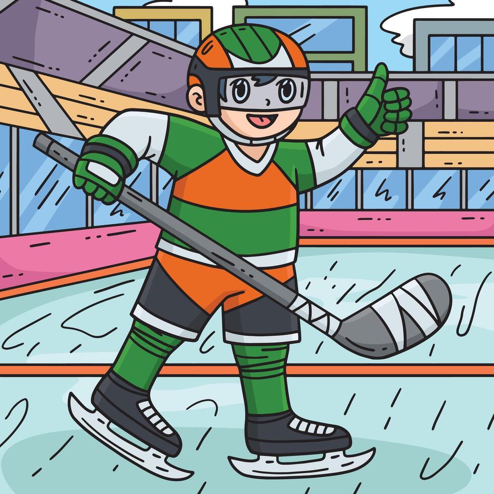 Ice Hockey Player Raising Thumbs Up Colored vector