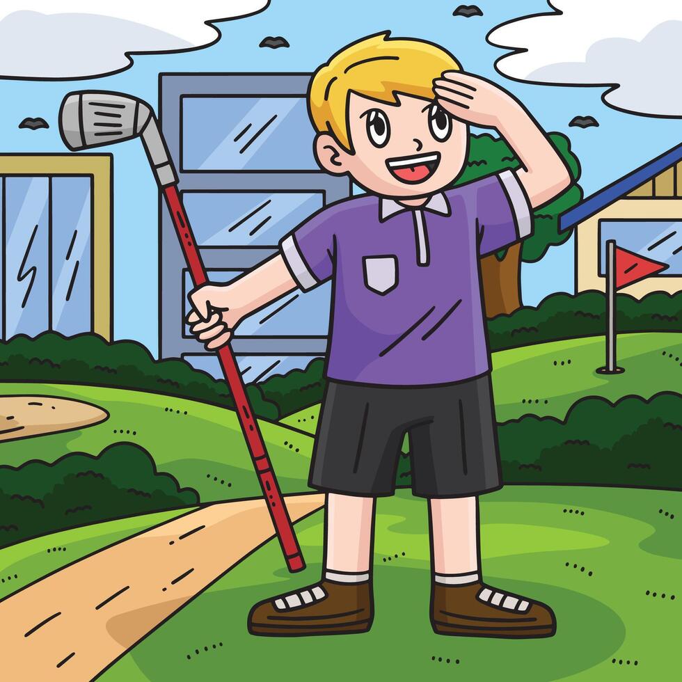 Golf Golfer Searching for a Ball Colored Cartoon vector