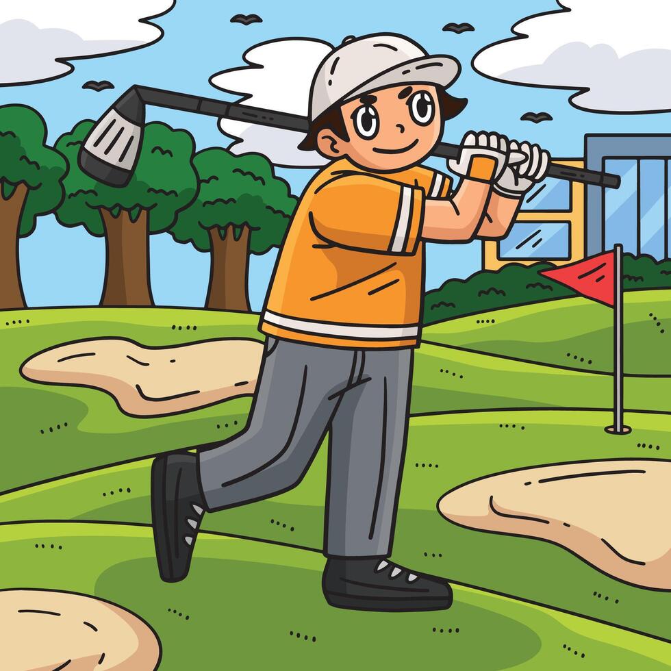 Golf Golfer Hitting a Ball Colored Cartoon vector