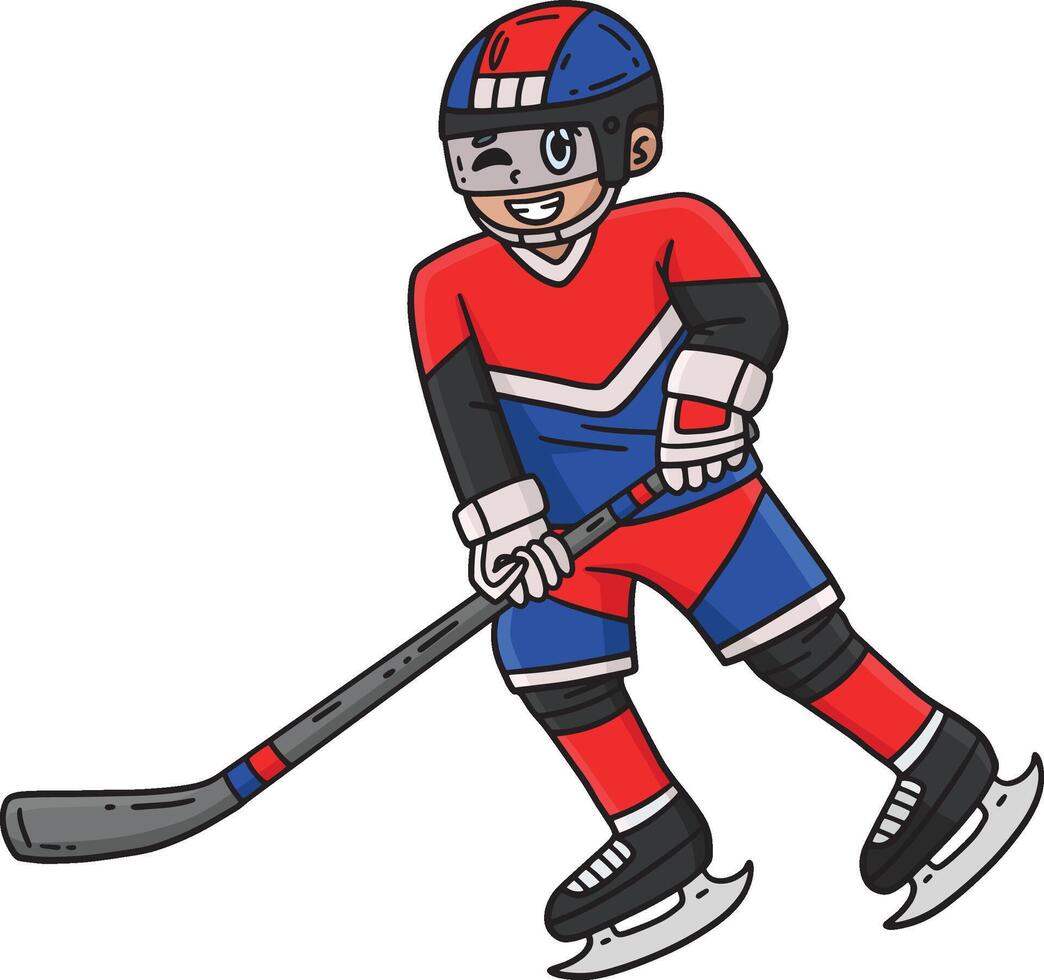 Ice Hockey Player Skating Through Cartoon Clipart vector