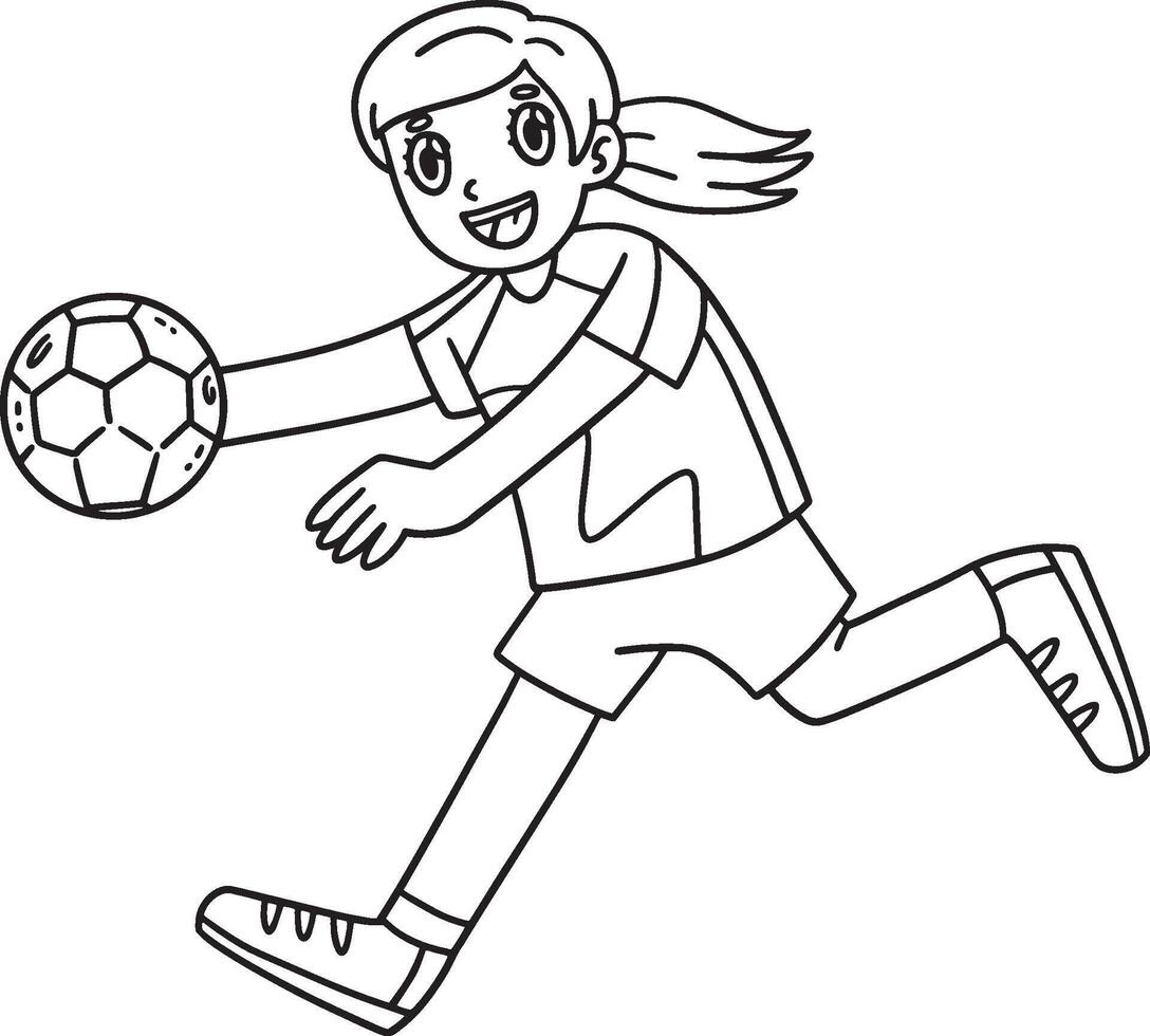 Female Handball Player Running with Ball Isolated vector
