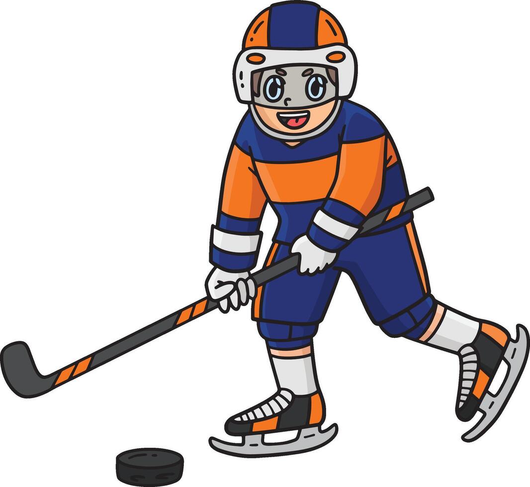 Ice Hockey Player Hitting Hockey Puck Clipart vector