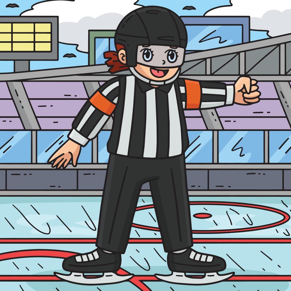 Ice Hockey Female Referee Colored Cartoon vector
