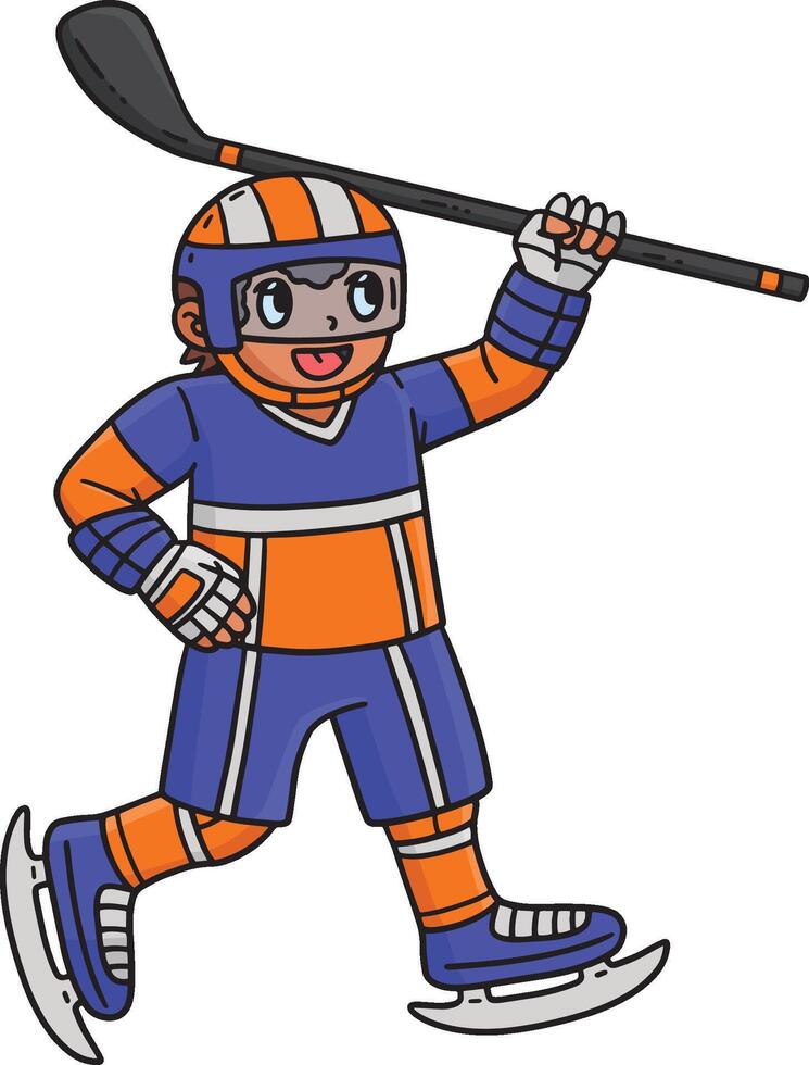 Ice Hockey Player Raising Hockey Stick Clipart vector