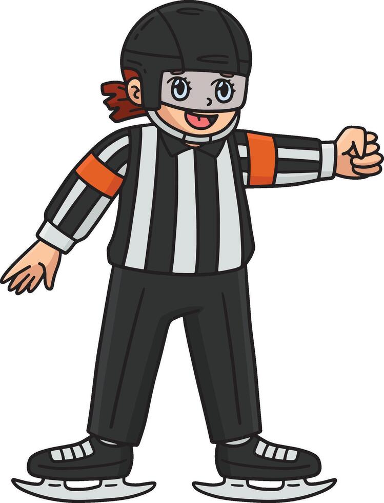 Ice Hockey Female Referee Cartoon Colored Clipart vector