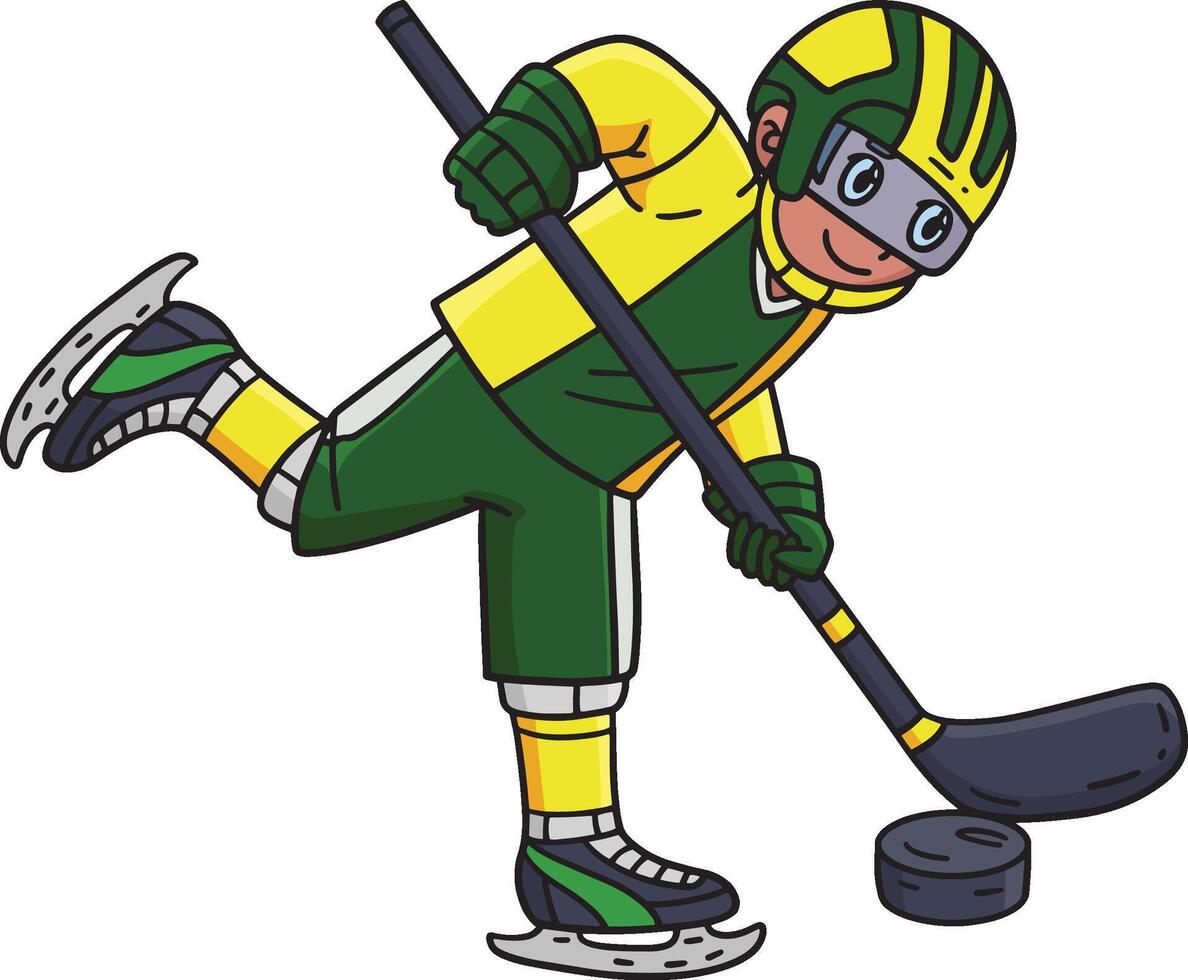 Ice Hockey Player Directing Puck Cartoon Clipart vector