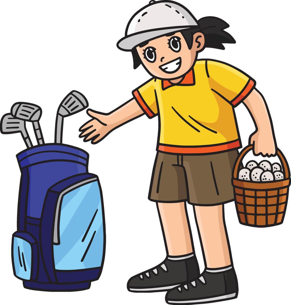 Golf Female Caddie Bag Basket of Balls Clipart vector