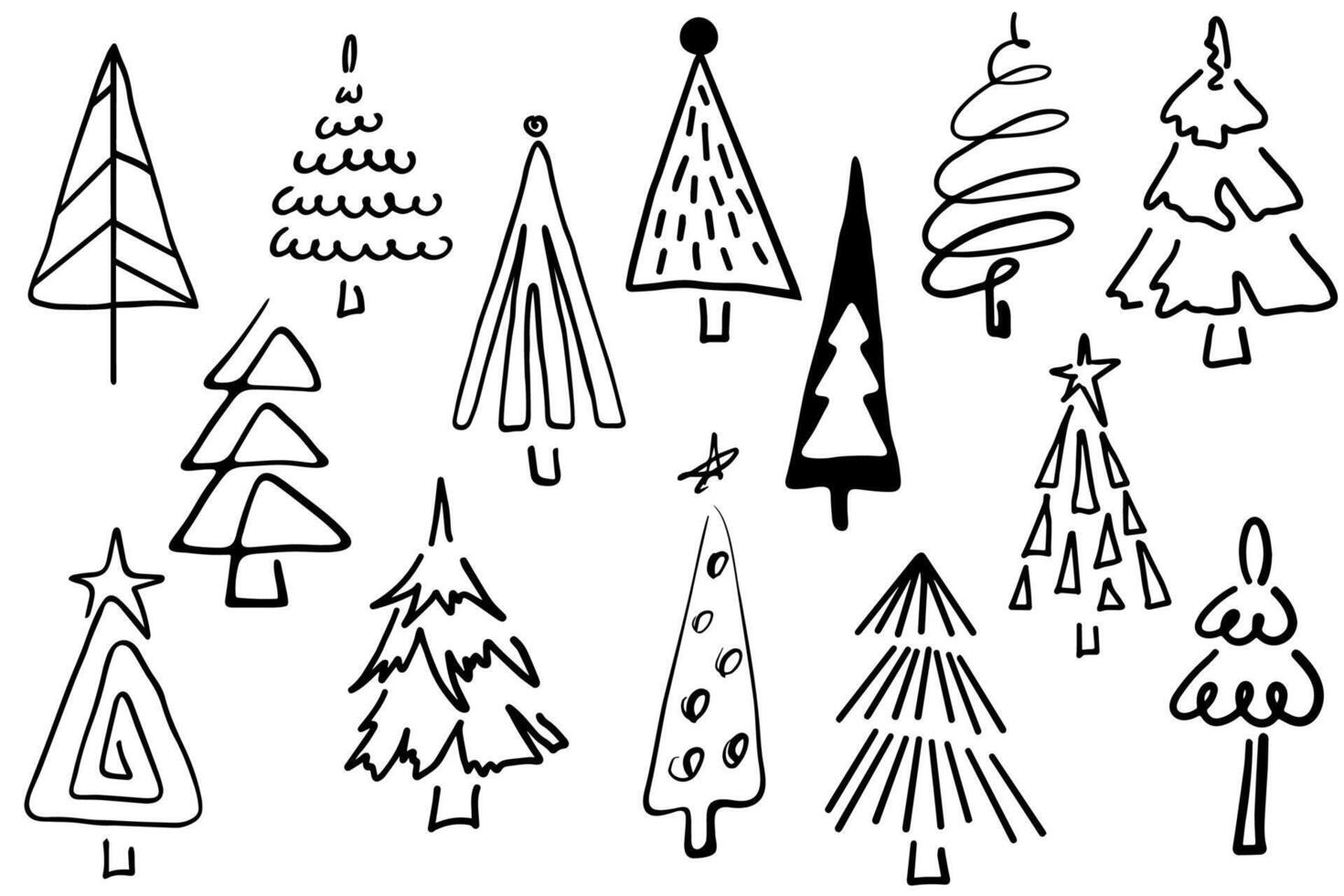Hand-Drawn Abstract Christmas Tree Doodles in Black and White vector