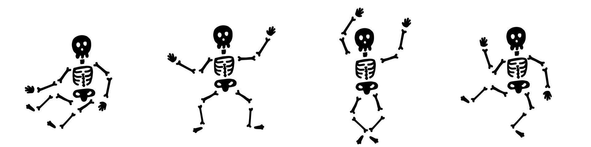 Dancing Skeletons Quirky Black and White Skeleton Illustrations in Playful Poses vector