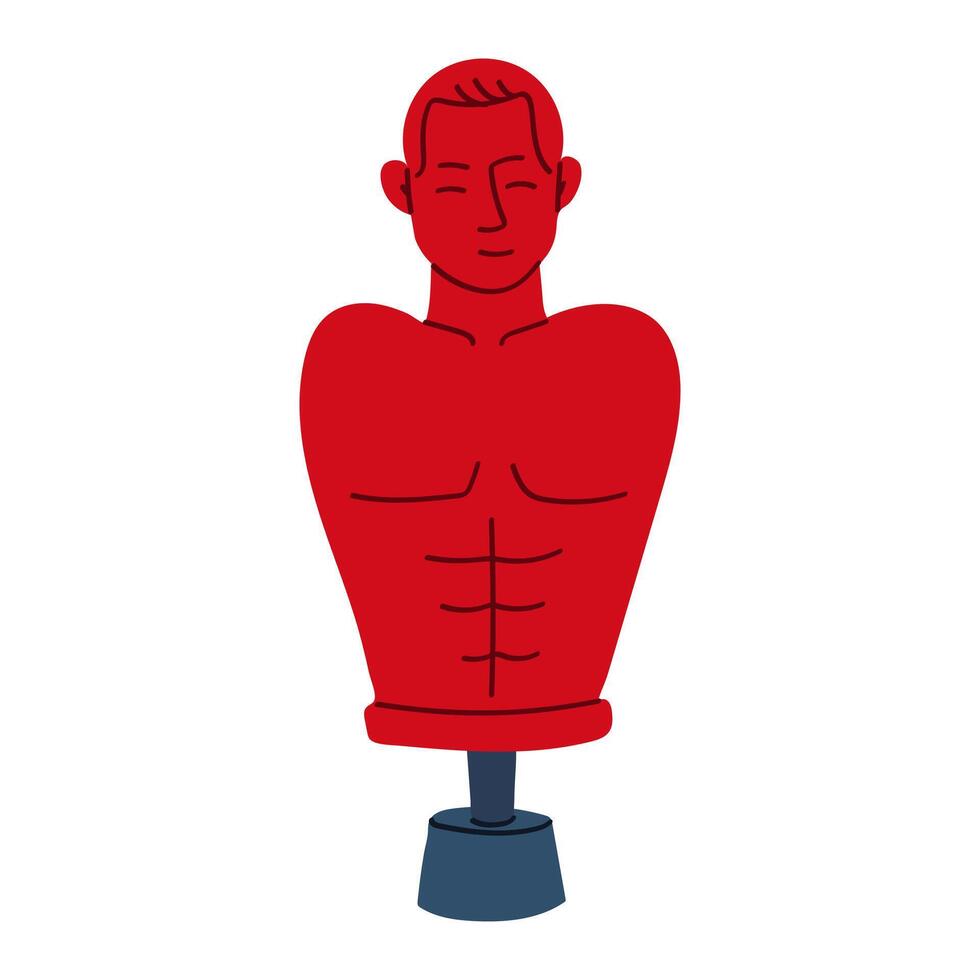 Flat color illustration of a punching bag on a free-standing stand in the form of a man. An element for training before a fight to set a strike. Practicing punches on a person. A human figure vector