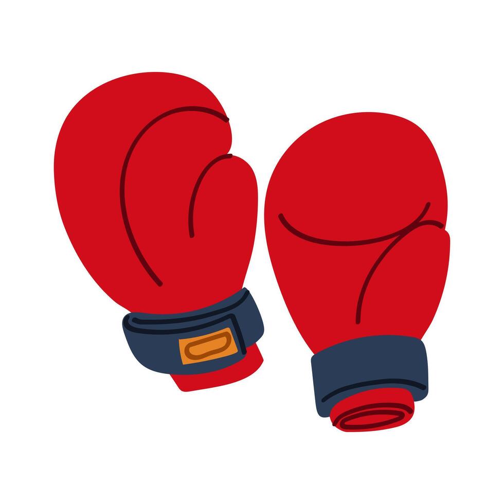Boxing gloves, two for striking, flat. Training clothes for hand protection and striking in red, blue colors. An element of sports equipment. Isolated on white. Sports protection, clothing for a boxer vector