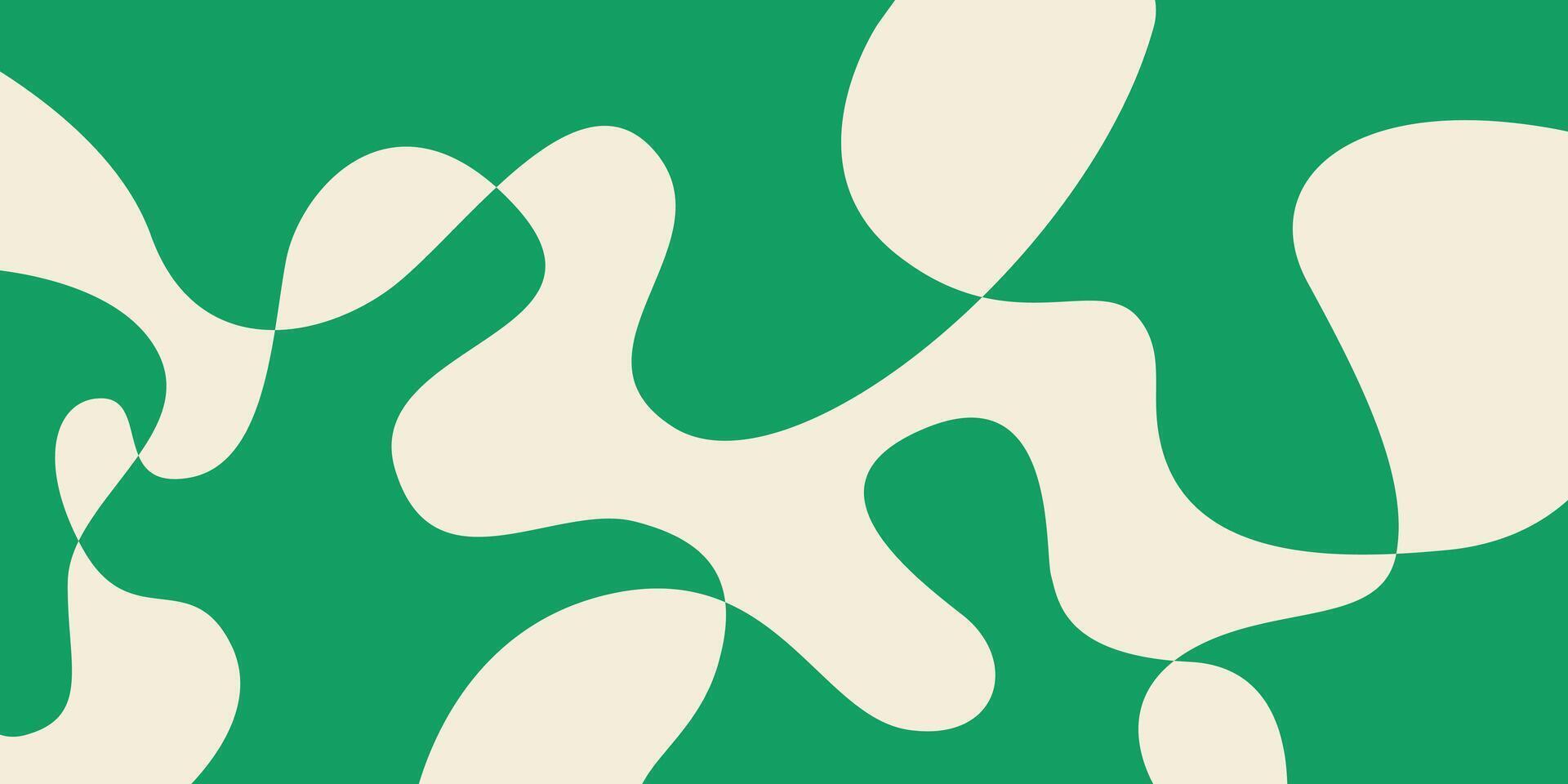 Abstract horizontal background with colorful waves. Trendy illustration in style retro 60s, 70s. Green and beige colors vector