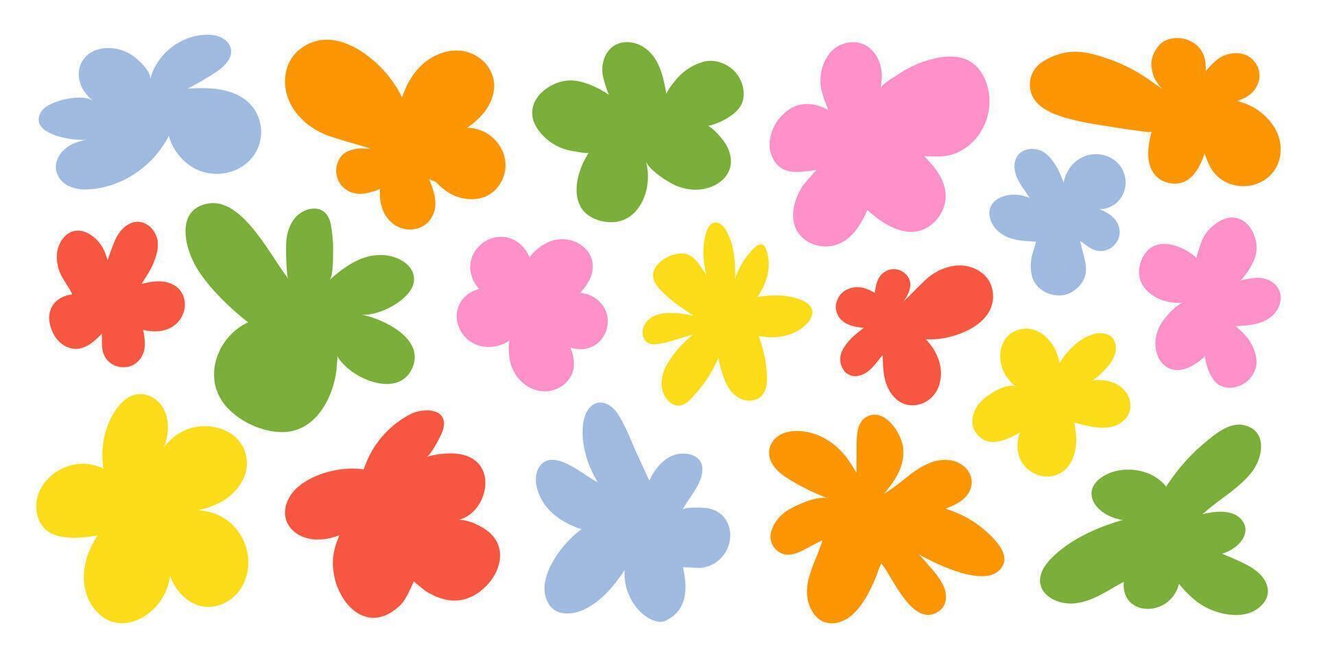 Abstract organic spring flowers isolated on a white background. Trendy random figures. vector