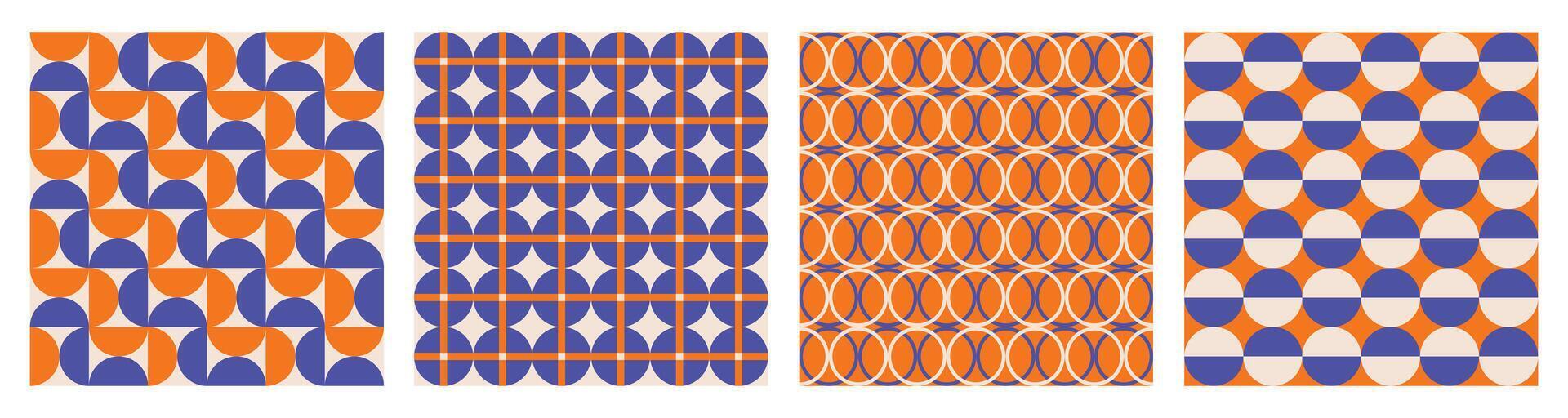 Trendy aesthetic retro set geometric seamless patterns. Modern abstract background. Blue and orange colors vector