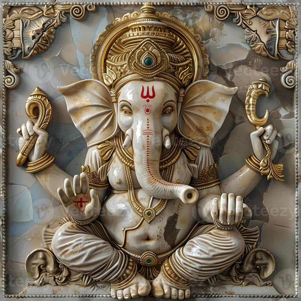 Elaborate Ganesha Idol with intricate detailing craftsmanship photo