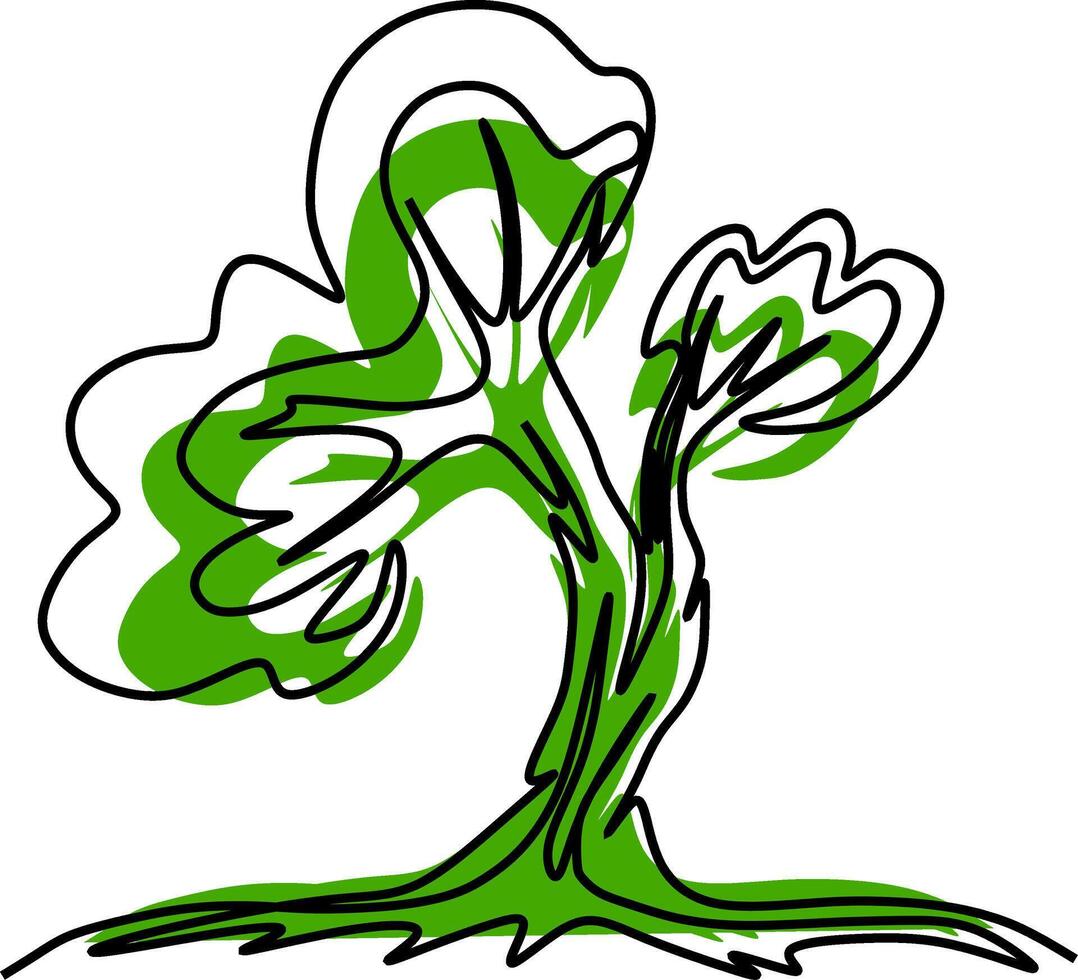 Illustration of a tree with a black outline and green splash vector