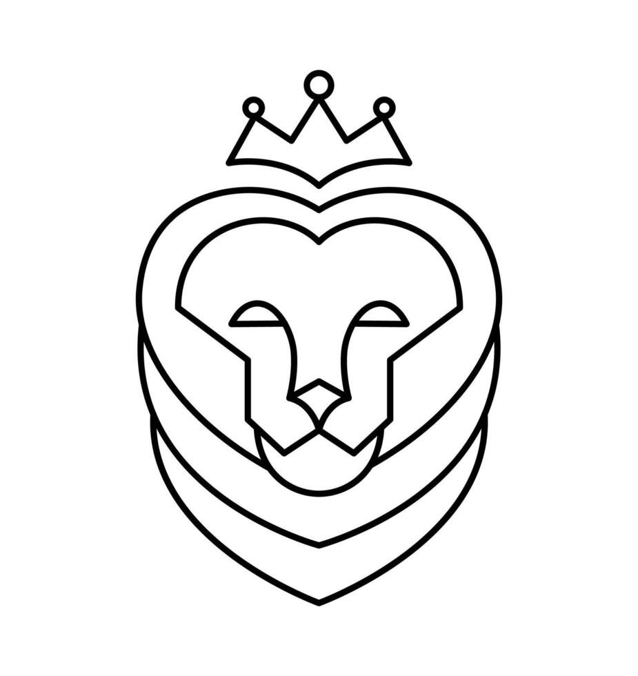Lion logo with a crown or modern line icon. line art design with bold outline. Black and white Pixel Perfect minimalistic symbol isolate white background vector