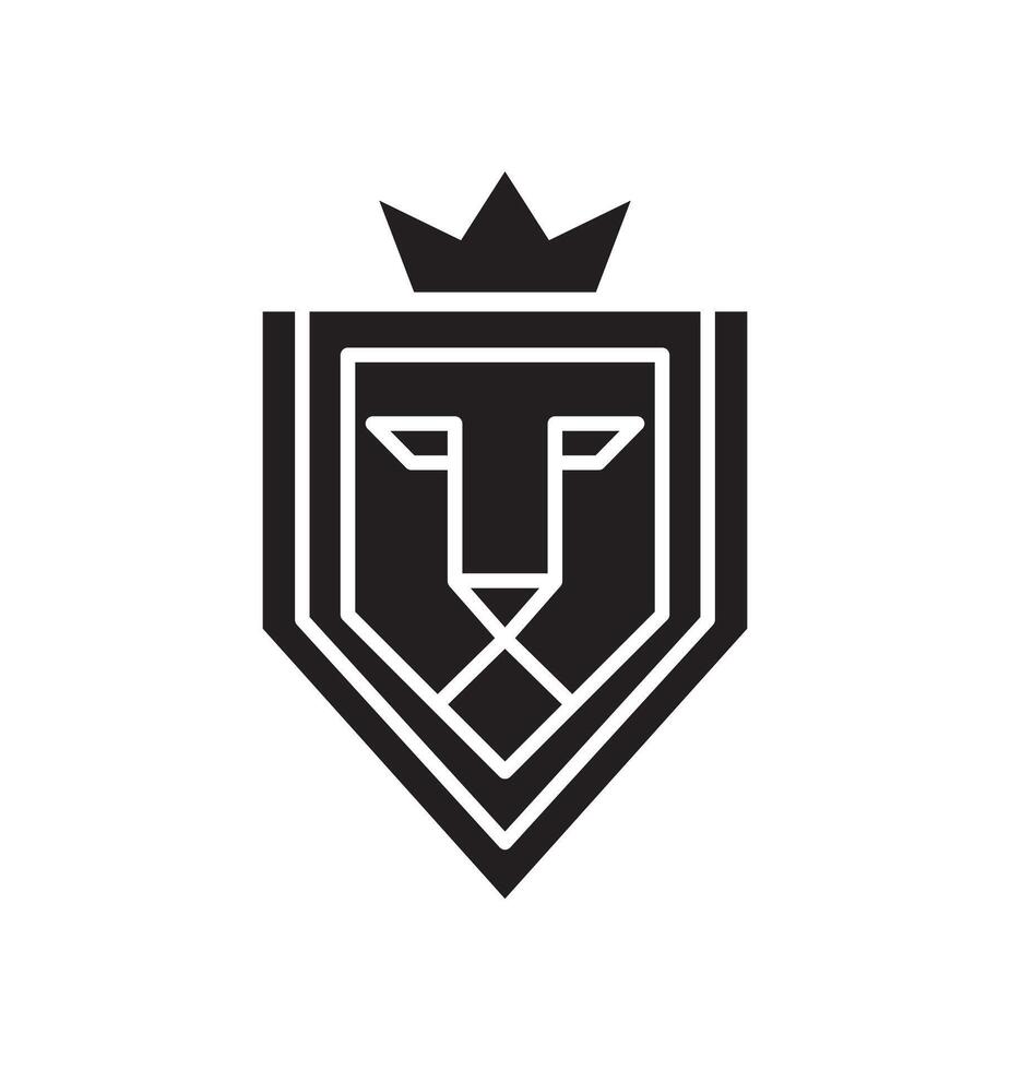 Lion head with a crown shield logo silhouette design. Crest icon. Luxury brand element for business project. Concept stability and protect your investments isolated on white background vector