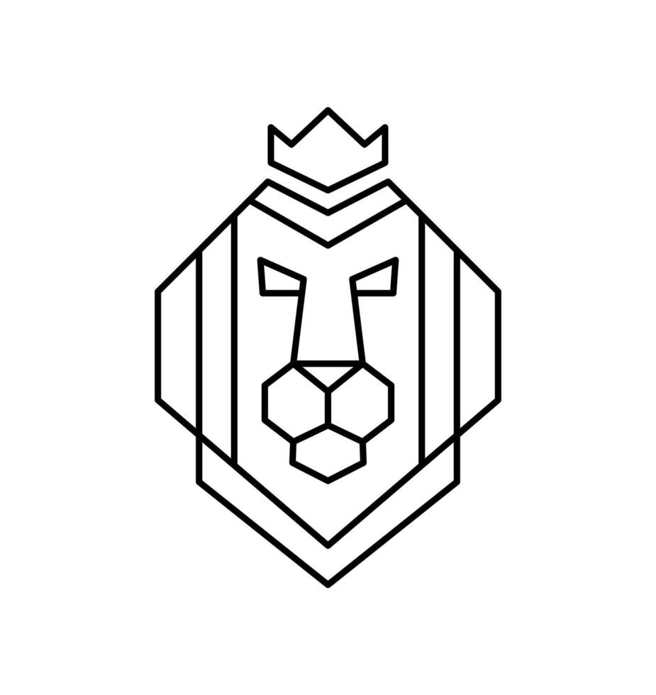 Lion logo with a crown or modern line icon. line art design with bold outline. Black and white Pixel Perfect minimalistic symbol isolate white background vector