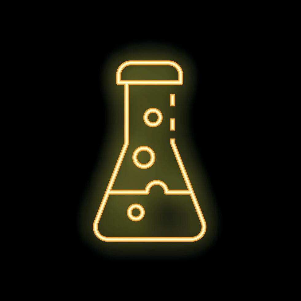 Neon laboratory glassware icon glowing on dark background vector