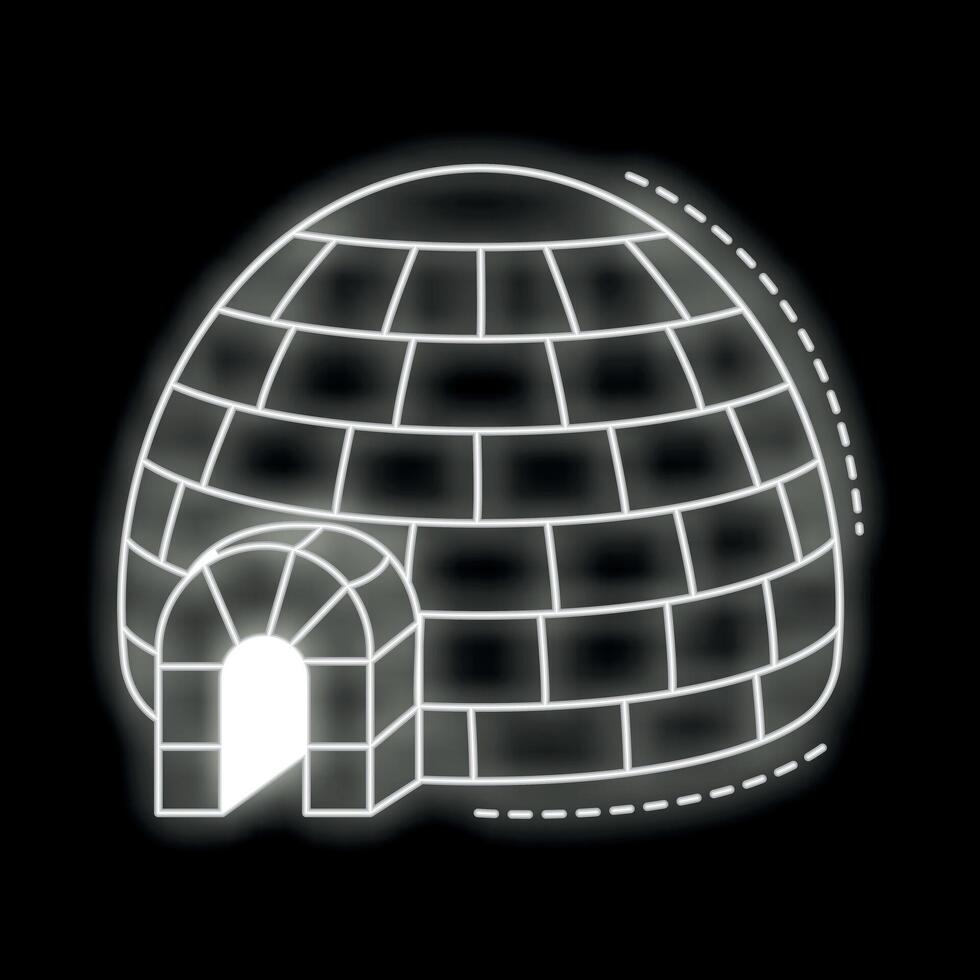 Neon style igloo glowing on dark background vector