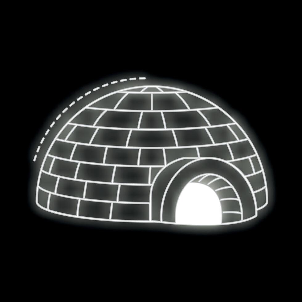 Neon igloo glowing on black background winter illustration vector