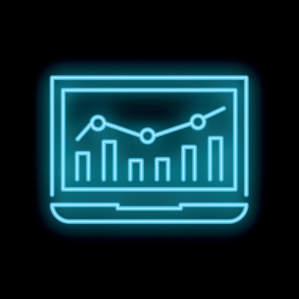 Neon laptop showing growing chart for business analytics vector
