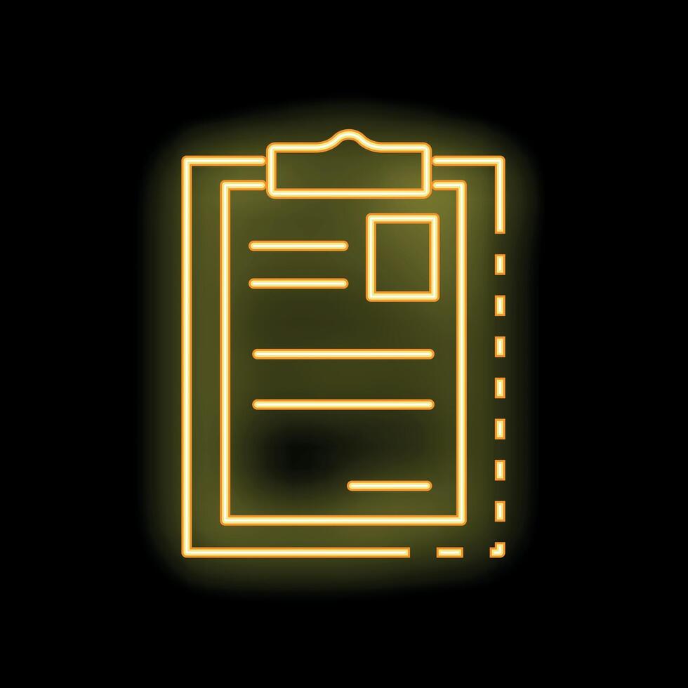 Neon yellow clipboard glowing on black background vector