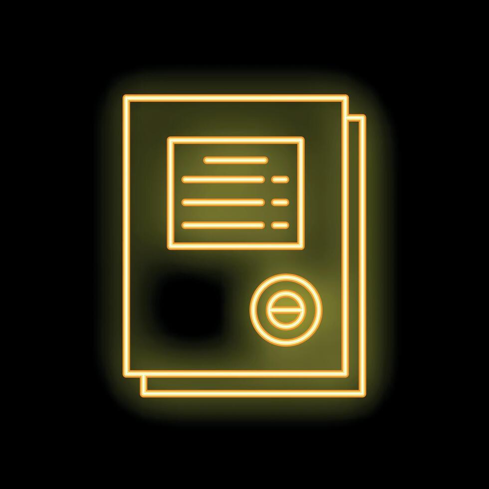 Neon icon of documents with minus sign on black background vector