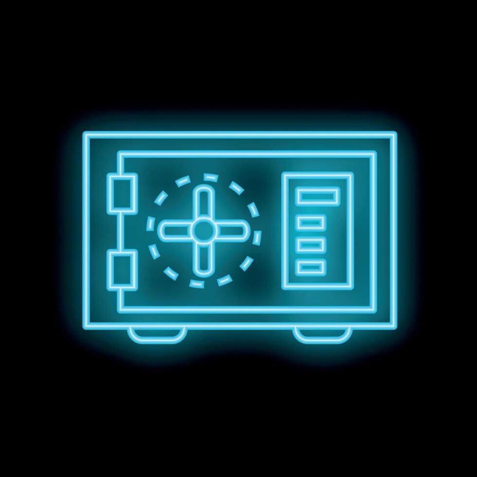 Glowing neon safe deposit box icon on a black background vector