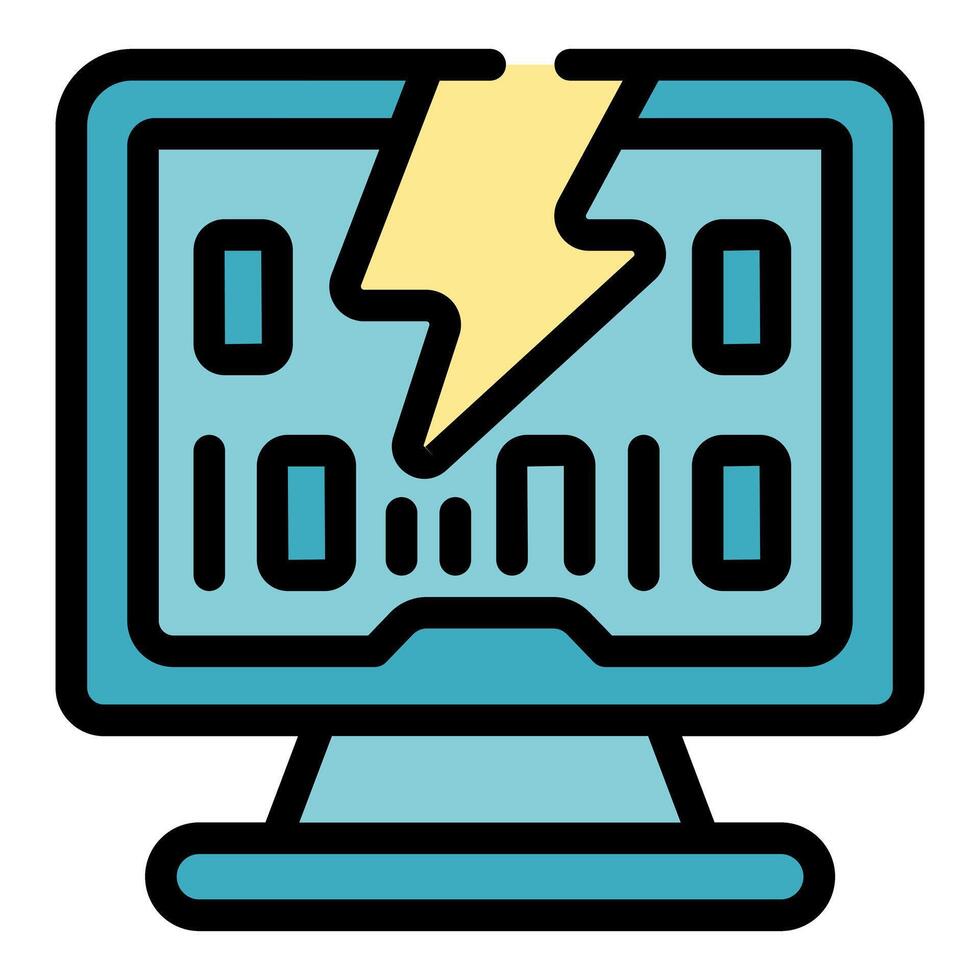 Binary code showing on monitor display getting struck by lightning bolt vector