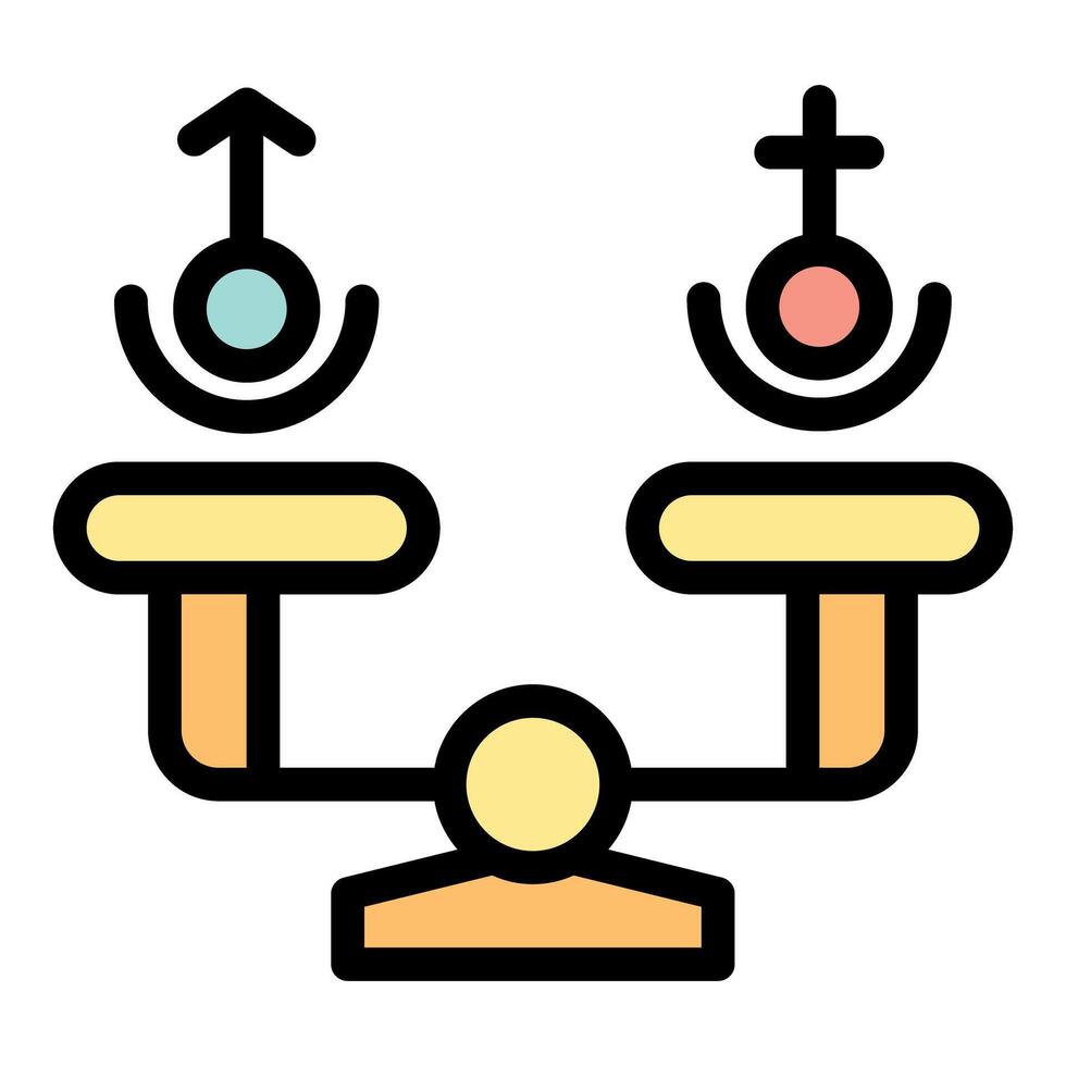 Person balancing male and female symbol on scale icon vector