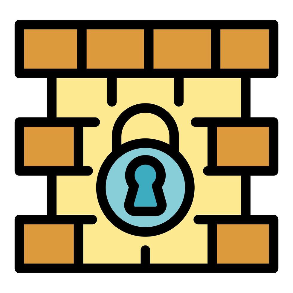 Brick wall firewall protecting from cyber attack with locked padlock icon vector