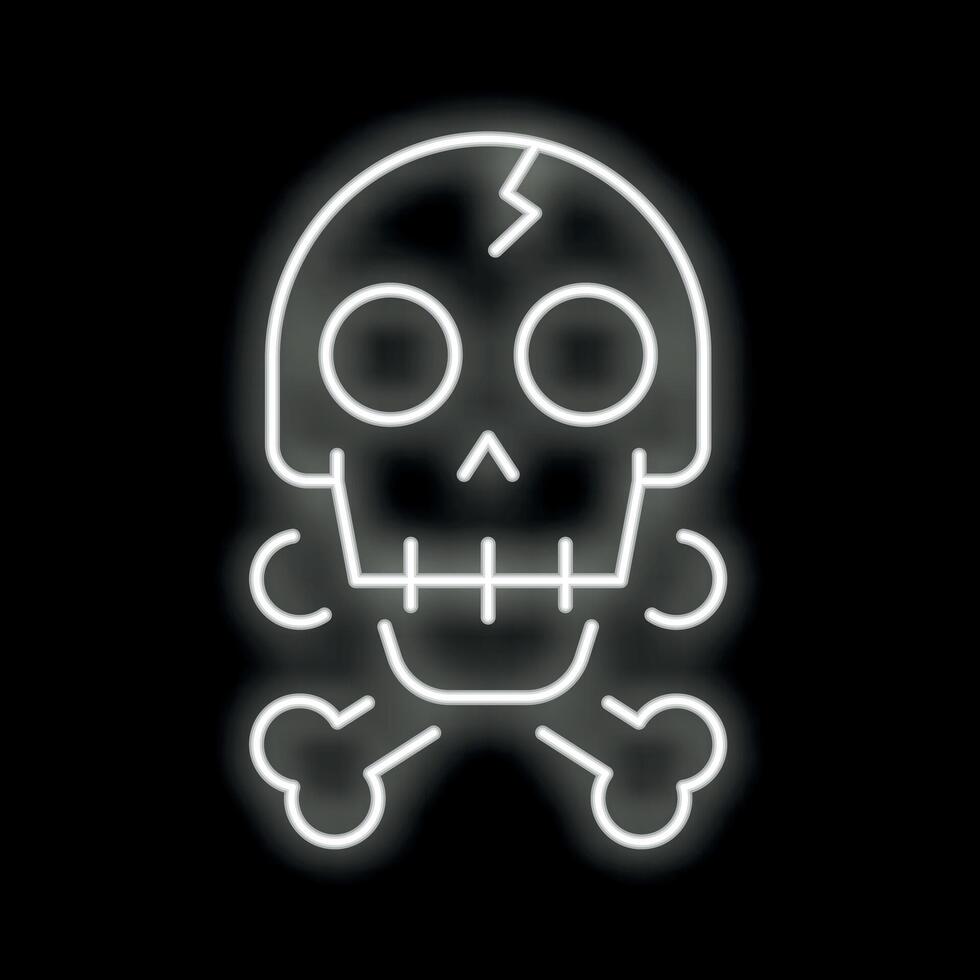 White neon skull and crossbones warning sign glowing on black background vector