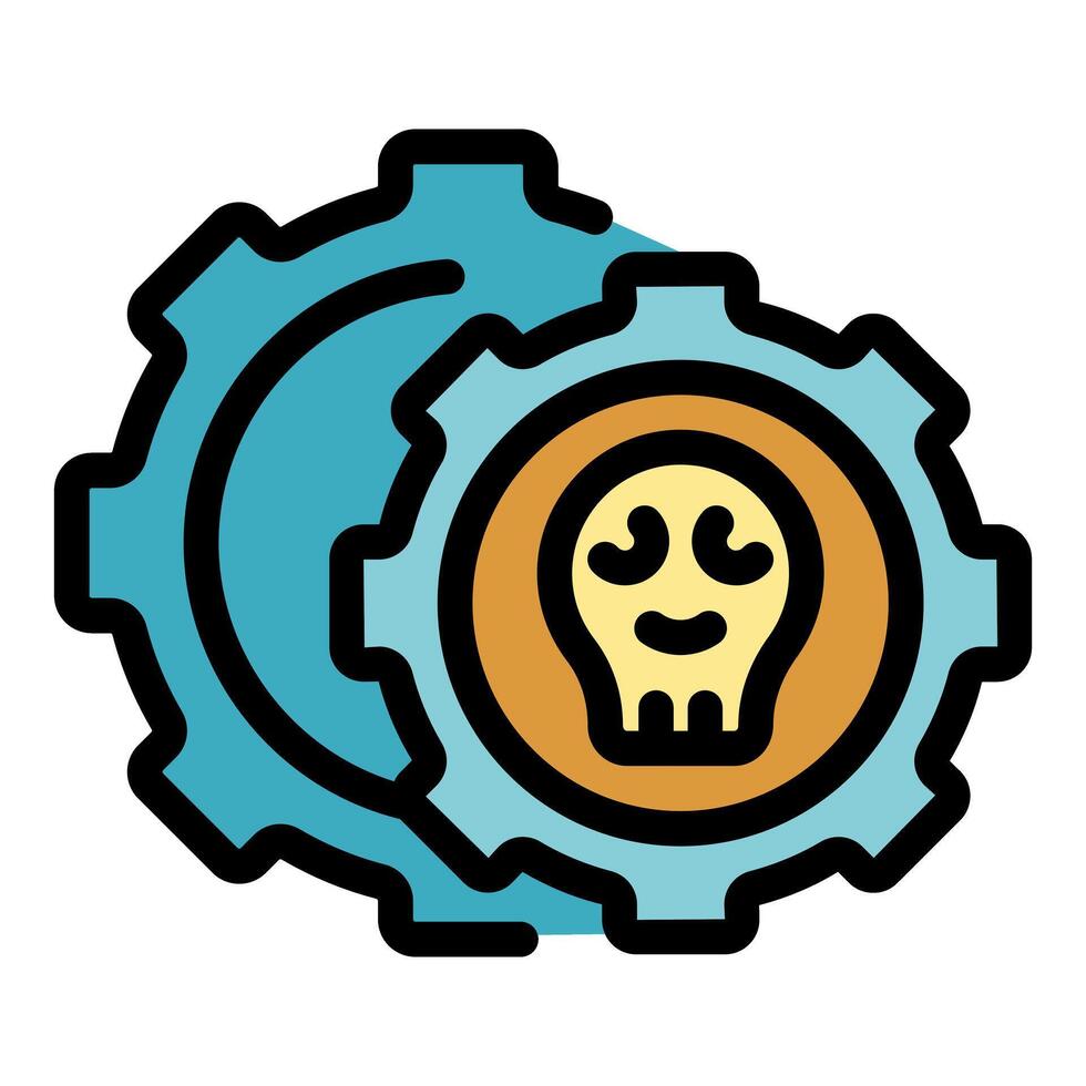 Skull lightbulb inside gear symbolizing dangerous idea icon vector