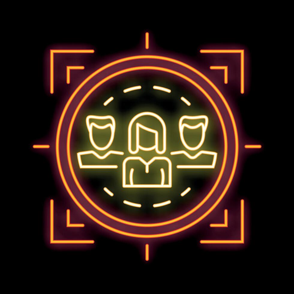 Neon icon of target audience with business people vector