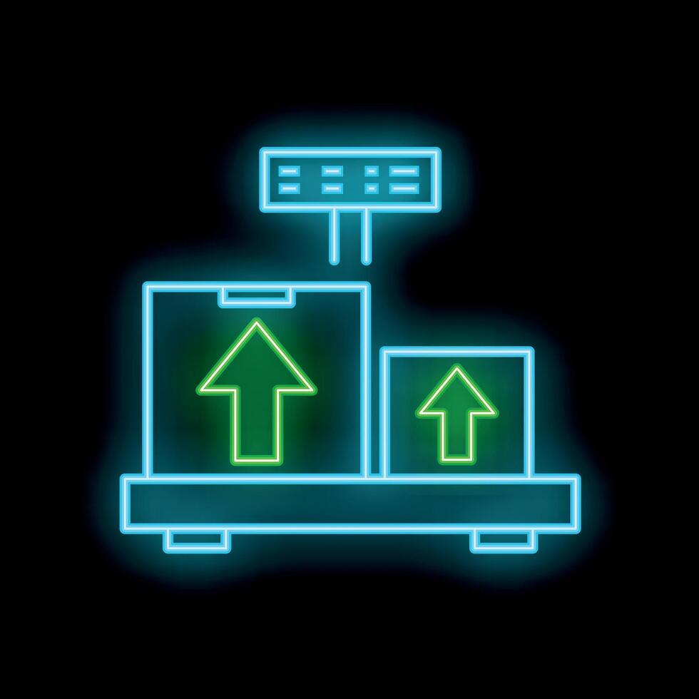 Neon warehouse scale weighing packages with digital display vector