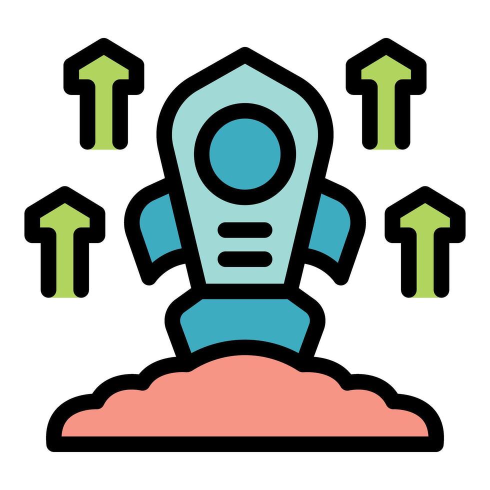 Rocket ship launching from ground with up arrows surrounding it vector