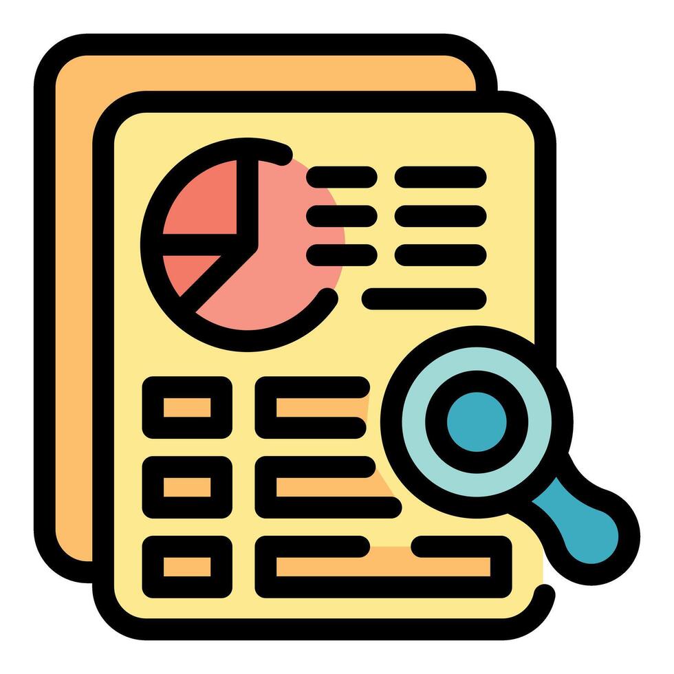 Magnifying glass analyzing financial report with charts and data vector
